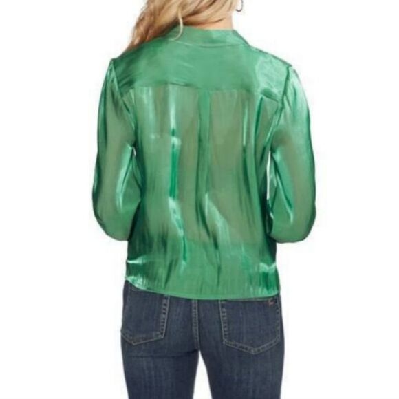 Vince Camuto Green Iridescent Button Down Long Sleeve Tie Front Shirt (M) - Picture 2 of 8